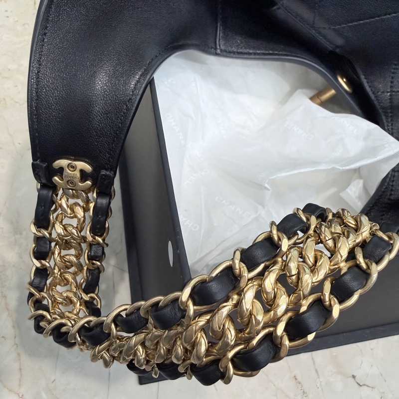 Chanel✨2025P黑色嬉皮小號hobo 包肩背包-7