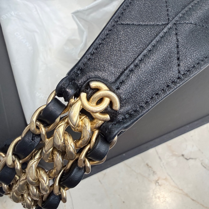 Chanel✨2025P黑色嬉皮小號hobo 包肩背包-8