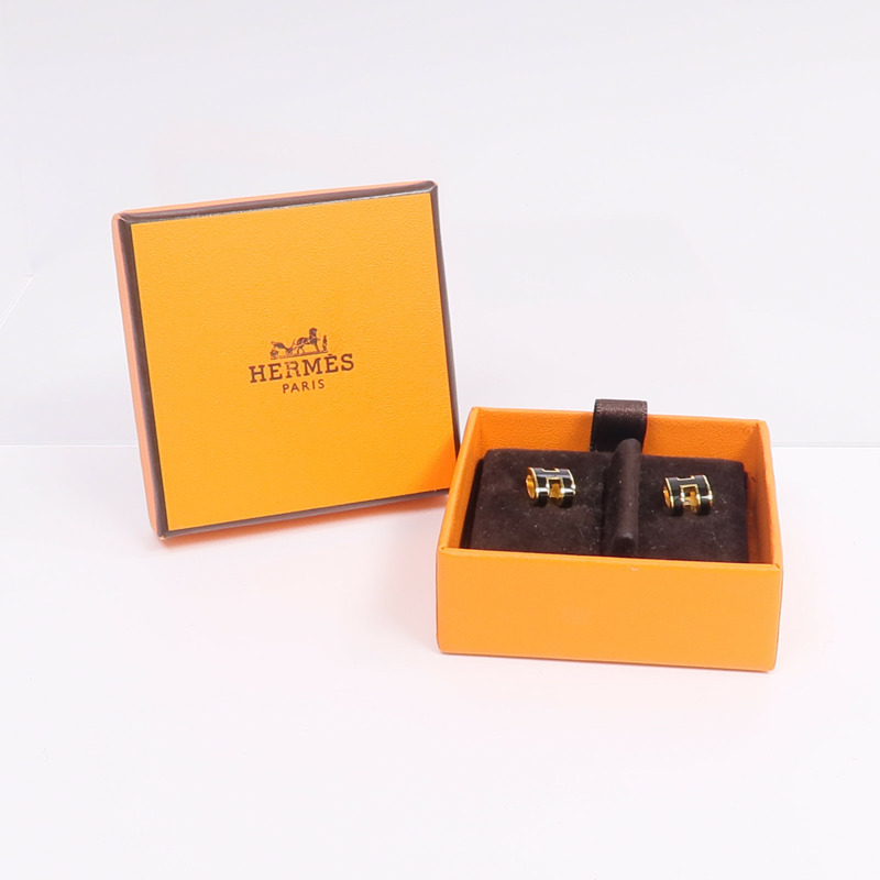 HERMES 金屬Mini Pop H耳環Noir-7