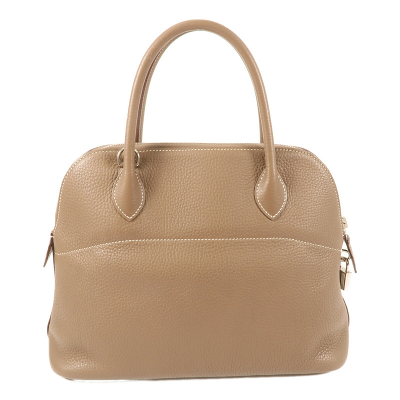 HERMES Clemence皮革Bolide 31銀扣肩背袋Etoupe-1