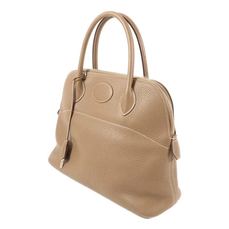 HERMES Clemence皮革Bolide 31銀扣肩背袋Etoupe-2