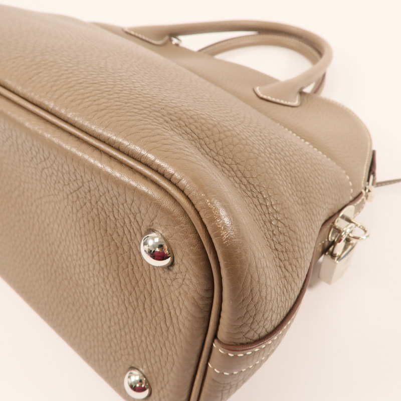 HERMES Clemence皮革Bolide 31銀扣肩背袋Etoupe-7