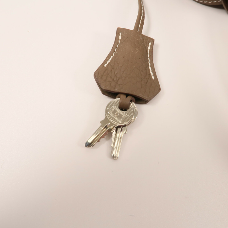 HERMES Clemence皮革Bolide 31銀扣肩背袋Etoupe-10