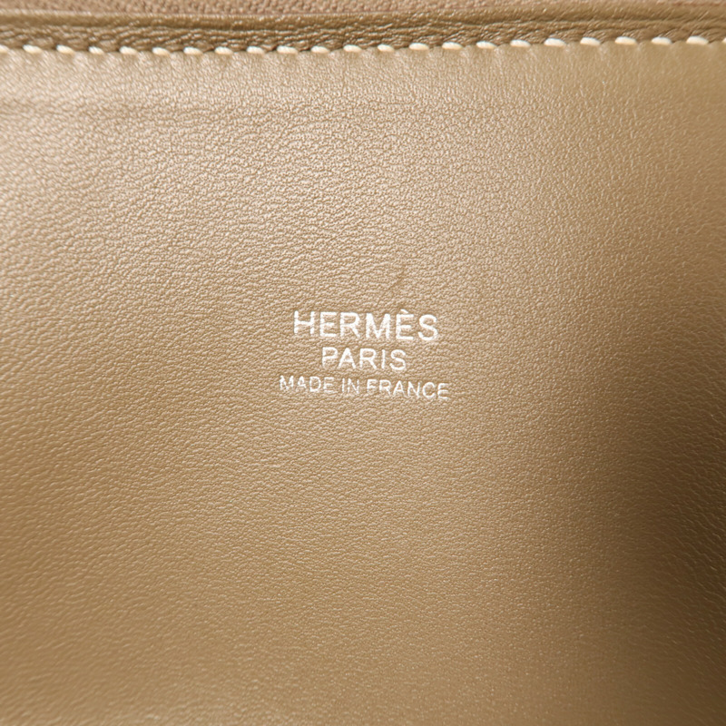 HERMES Clemence皮革Bolide 31銀扣肩背袋Etoupe-13