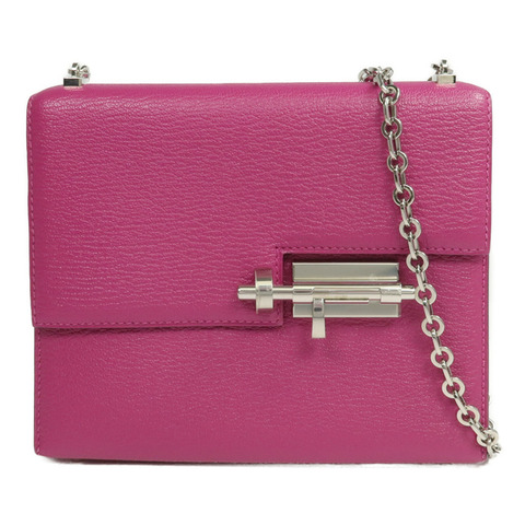 HERMES Chevre皮革Verrou Mini銀扣鏈帶肩背袋Rose Pourpre