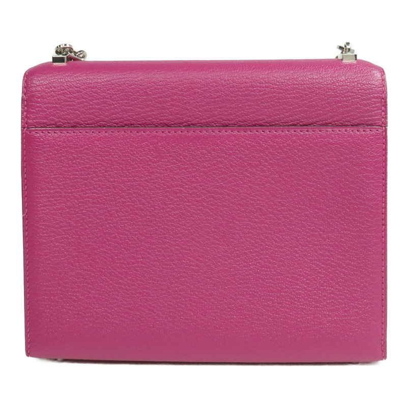 HERMES Chevre皮革Verrou Mini銀扣鏈帶肩背袋Rose Pourpre-1