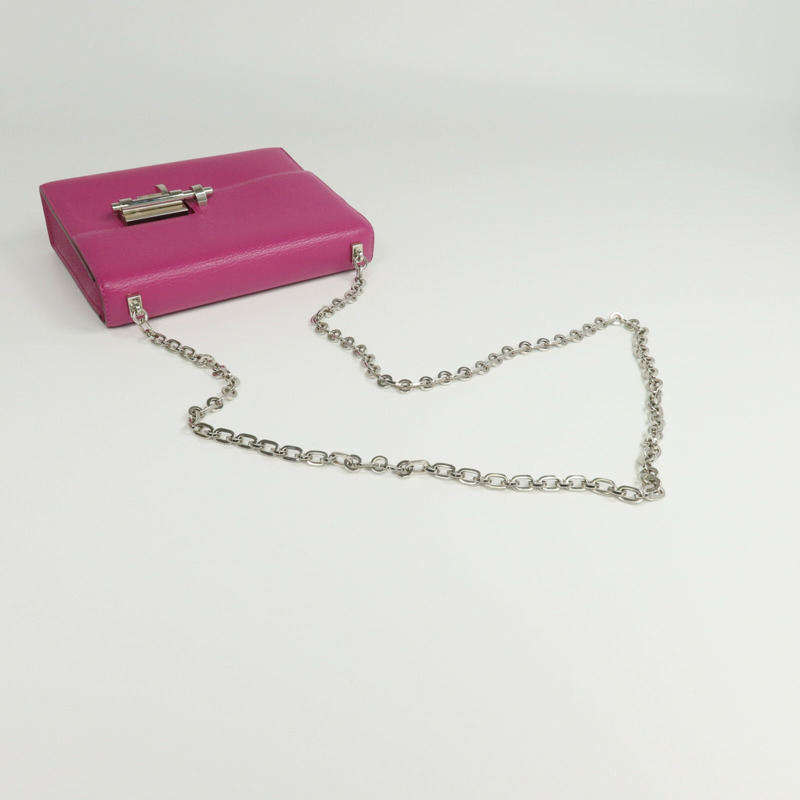 HERMES Chevre皮革Verrou Mini銀扣鏈帶肩背袋Rose Pourpre-4