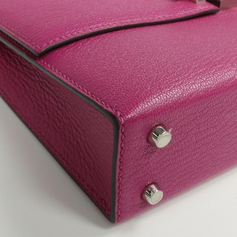 HERMES Chevre皮革Verrou Mini銀扣鏈帶肩背袋Rose Pourpre-6
