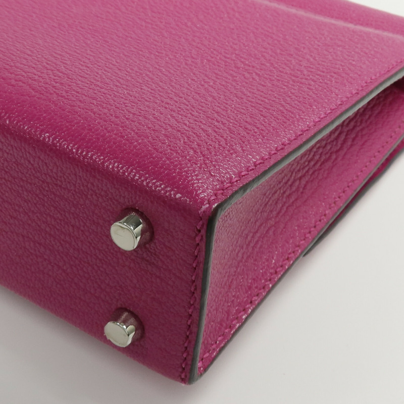 HERMES Chevre皮革Verrou Mini銀扣鏈帶肩背袋Rose Pourpre-7