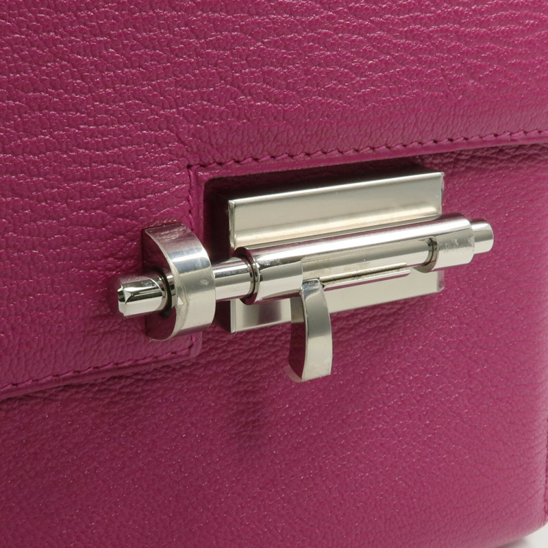 HERMES Chevre皮革Verrou Mini銀扣鏈帶肩背袋Rose Pourpre-9