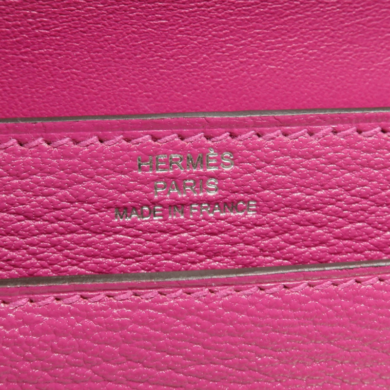 HERMES Chevre皮革Verrou Mini銀扣鏈帶肩背袋Rose Pourpre-12