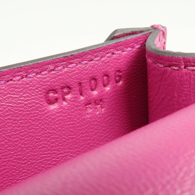 HERMES Chevre皮革Verrou Mini銀扣鏈帶肩背袋Rose Pourpre-13
