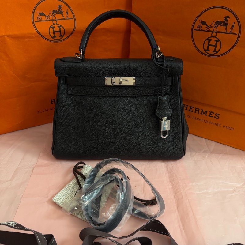 閒置品 愛馬仕kelly28 黑銀togo皮 手提包-0