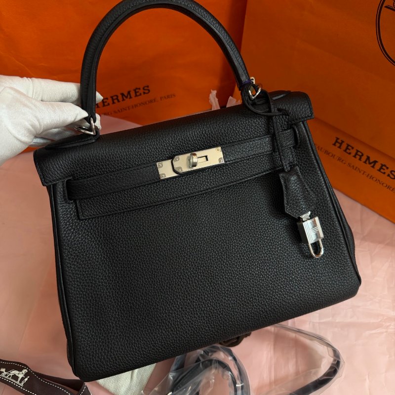 閒置品 愛馬仕kelly28 黑銀togo皮 手提包-6