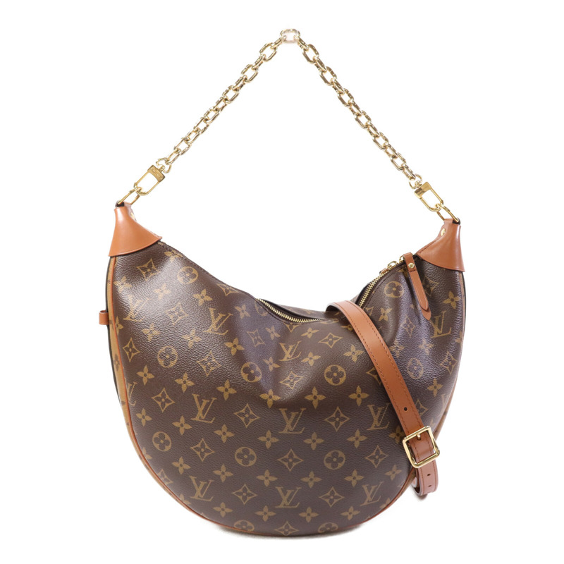 LOUIS VUITTON Monogram Reverse Loop Hobo金扣手挽肩背兩用袋棕色-0