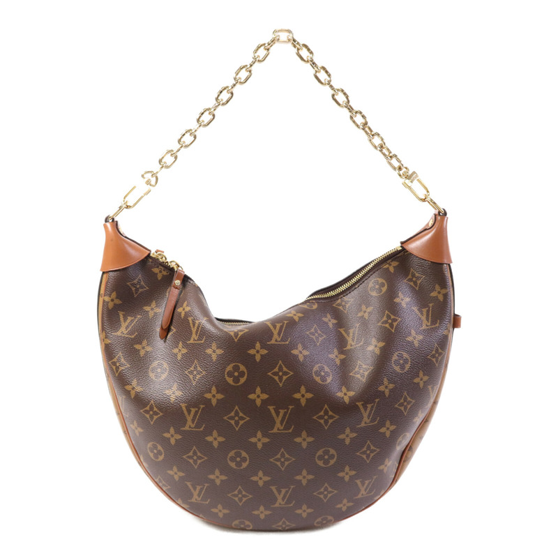 LOUIS VUITTON Monogram Reverse Loop Hobo金扣手挽肩背兩用袋棕色-1