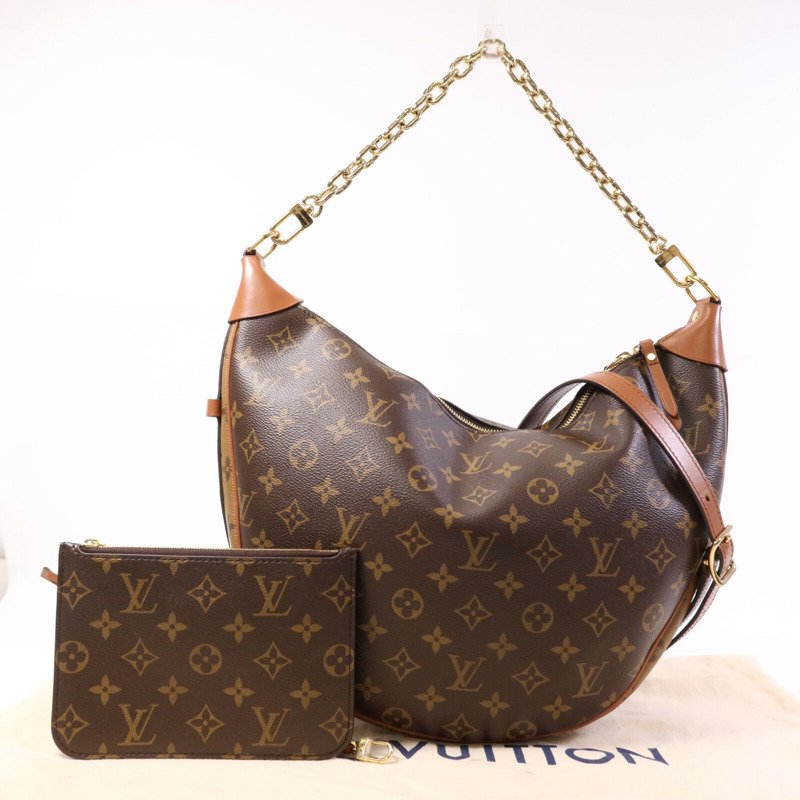 LOUIS VUITTON Monogram Reverse Loop Hobo金扣手挽肩背兩用袋棕色-8