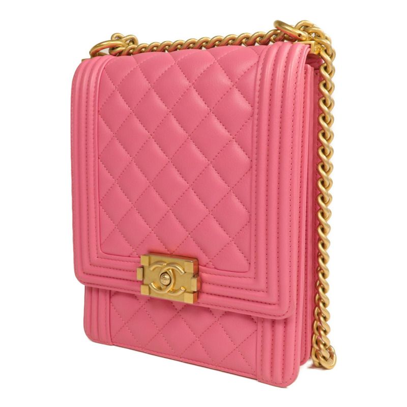 CHANEL 羊皮皮革North South Boy金扣鏈帶肩背袋-2