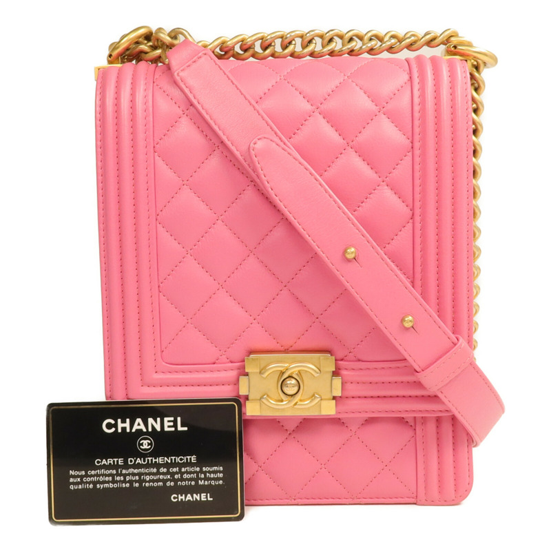 CHANEL 羊皮皮革North South Boy金扣鏈帶肩背袋-18