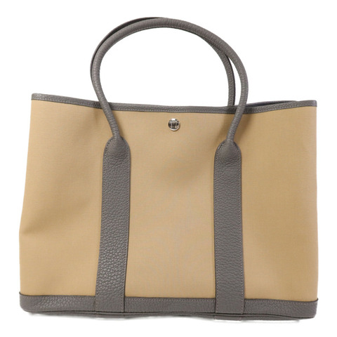 HERMES 帆布Garden Party PM銀扣手挽袋Beige/Gris Meyer