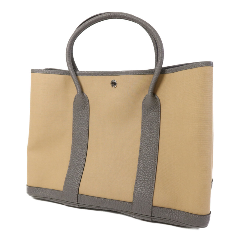 HERMES 帆布Garden Party PM銀扣手挽袋Beige/Gris Meyer-2
