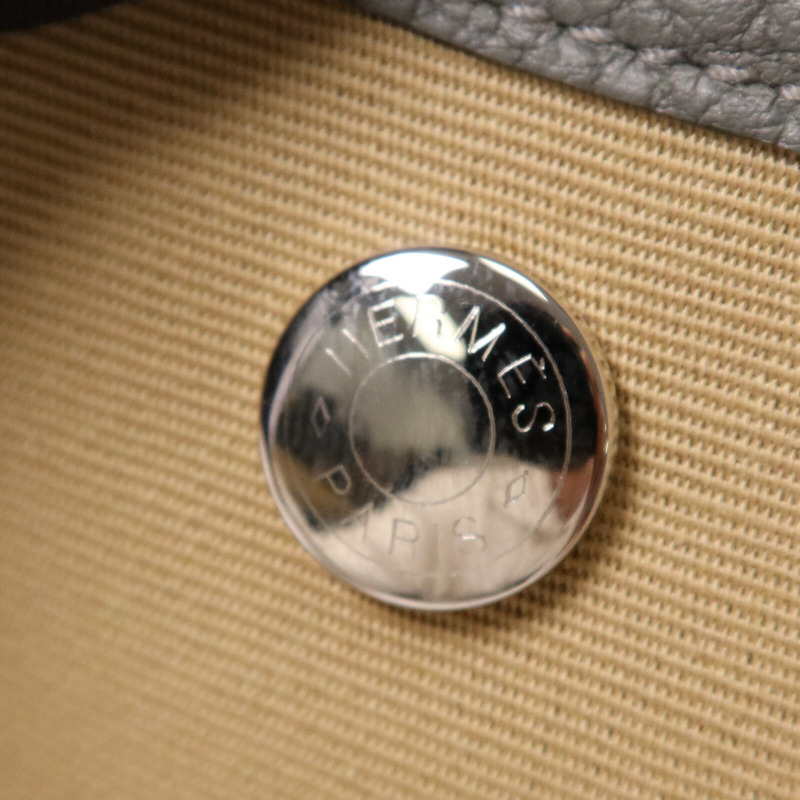 HERMES 帆布Garden Party PM銀扣手挽袋Beige/Gris Meyer-6