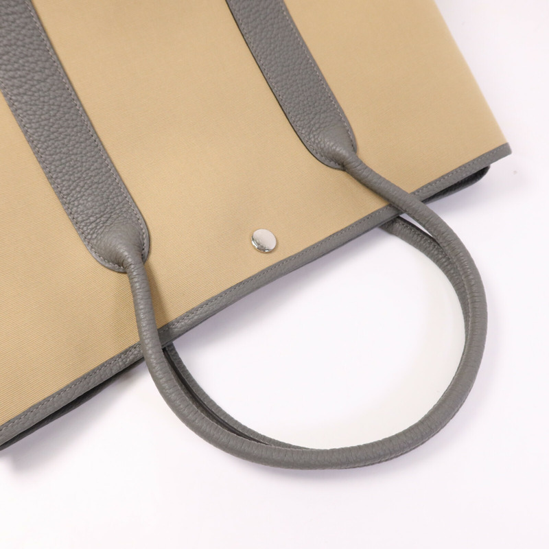 HERMES 帆布Garden Party PM銀扣手挽袋Beige/Gris Meyer-8