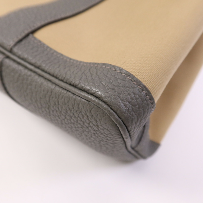 HERMES 帆布Garden Party PM銀扣手挽袋Beige/Gris Meyer-10