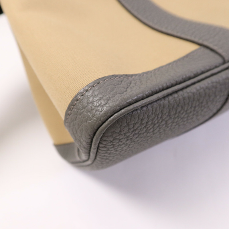 HERMES 帆布Garden Party PM銀扣手挽袋Beige/Gris Meyer-11