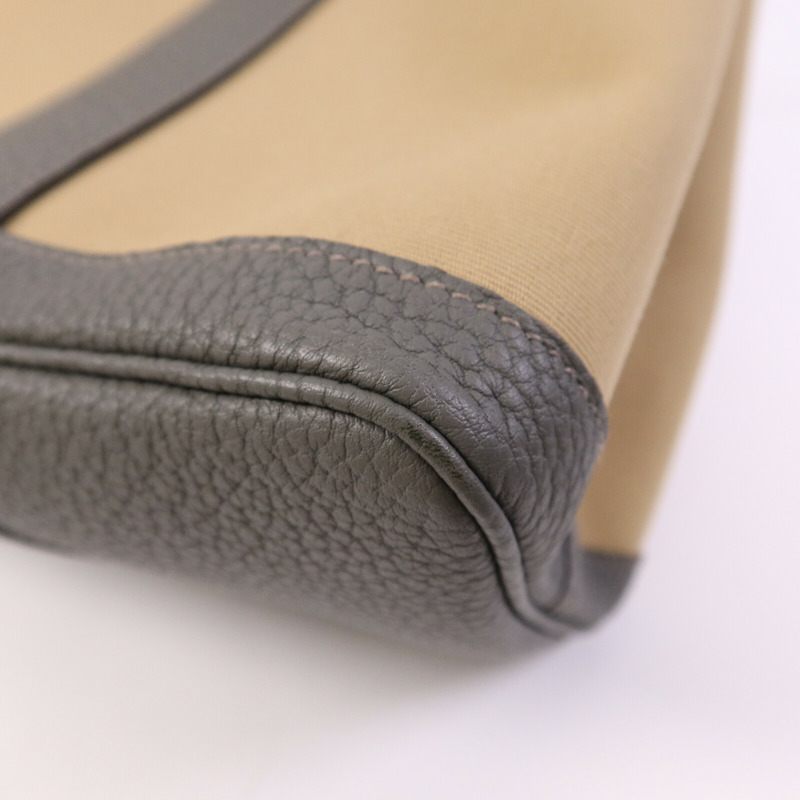 HERMES 帆布Garden Party PM銀扣手挽袋Beige/Gris Meyer-12