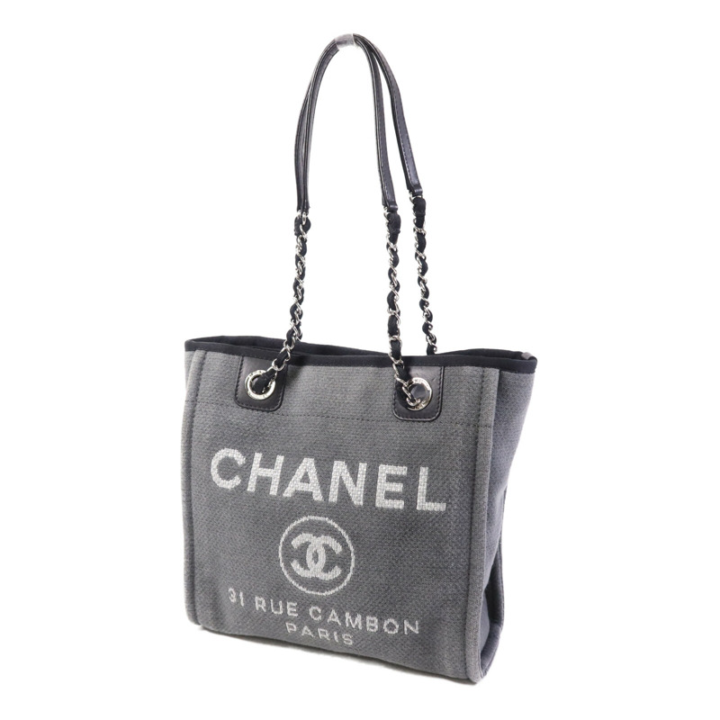 CHANEL 帆布Deauvilie銀扣鏈帶手挽袋-2