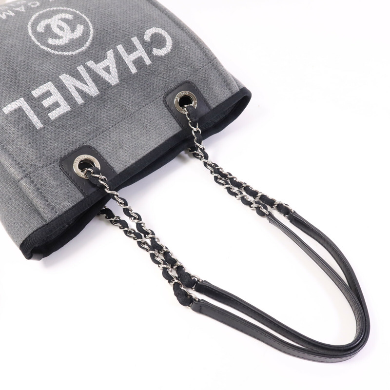 CHANEL 帆布Deauvilie銀扣鏈帶手挽袋-7