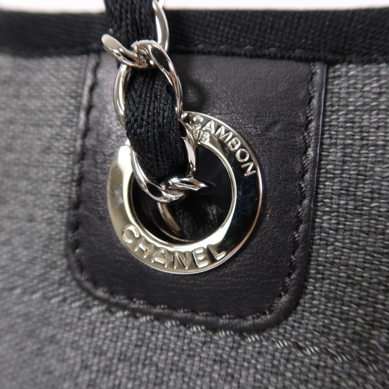 CHANEL 帆布Deauvilie銀扣鏈帶手挽袋-13