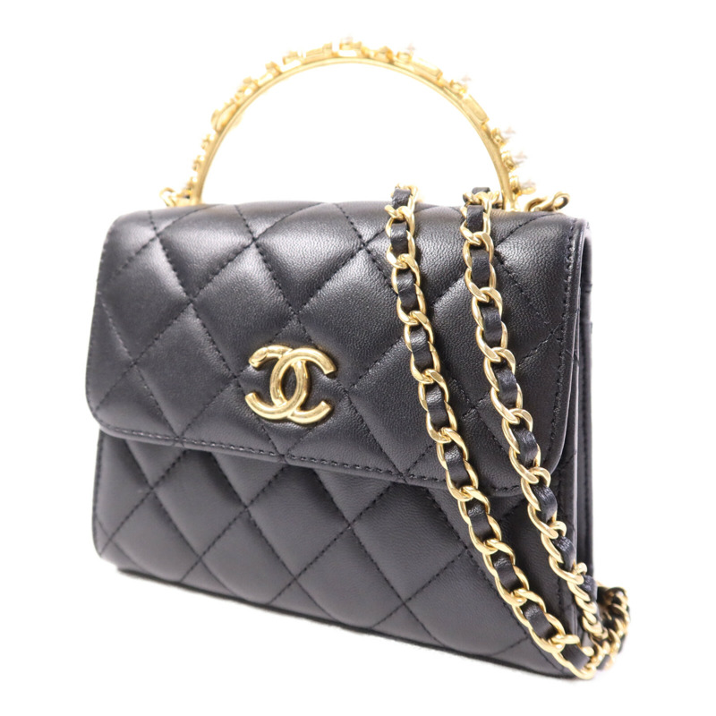 CHANEL 羊皮皮革Mini Flap Bag With Top Handle金扣手挽肩背兩用袋-2