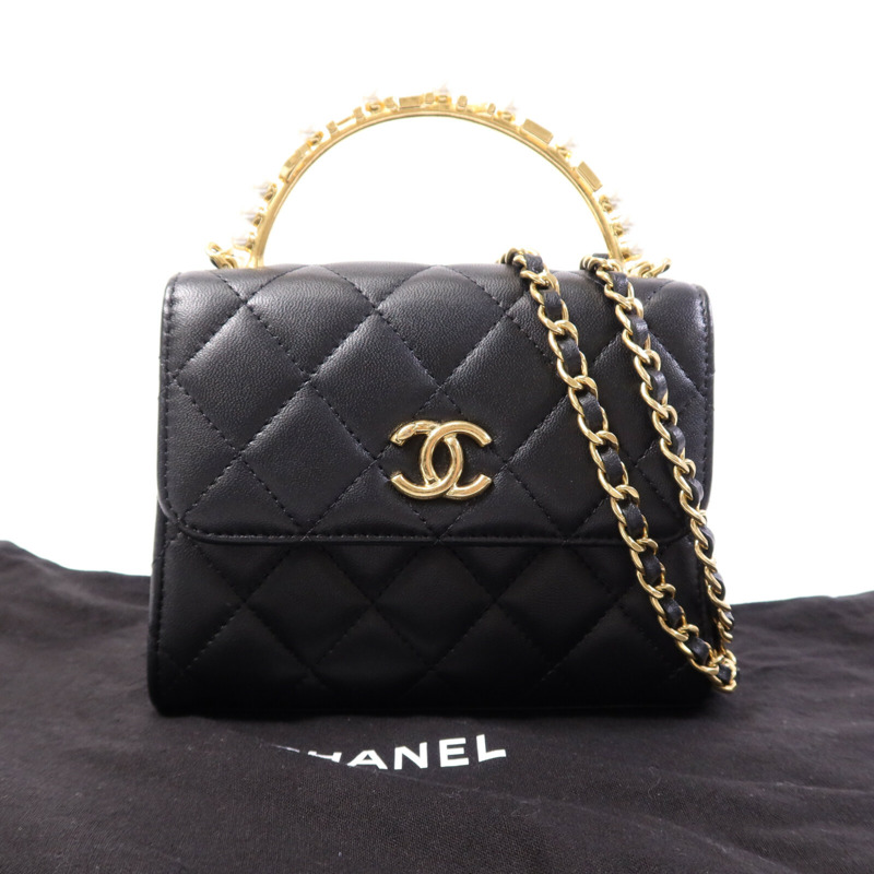 CHANEL 羊皮皮革Mini Flap Bag With Top Handle金扣手挽肩背兩用袋-9