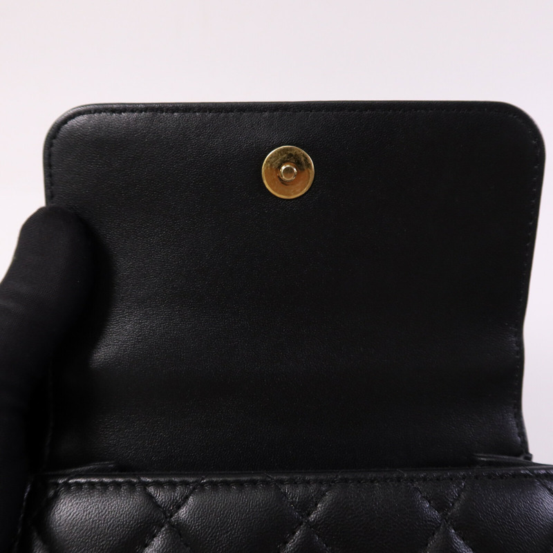 CHANEL 羊皮皮革Mini Flap Bag With Top Handle金扣手挽肩背兩用袋-15