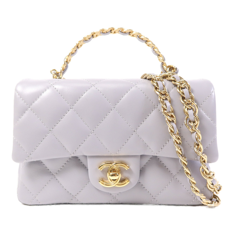 CHANEL 羊皮皮革Chain Shoulder金扣手挽肩背兩用袋-0