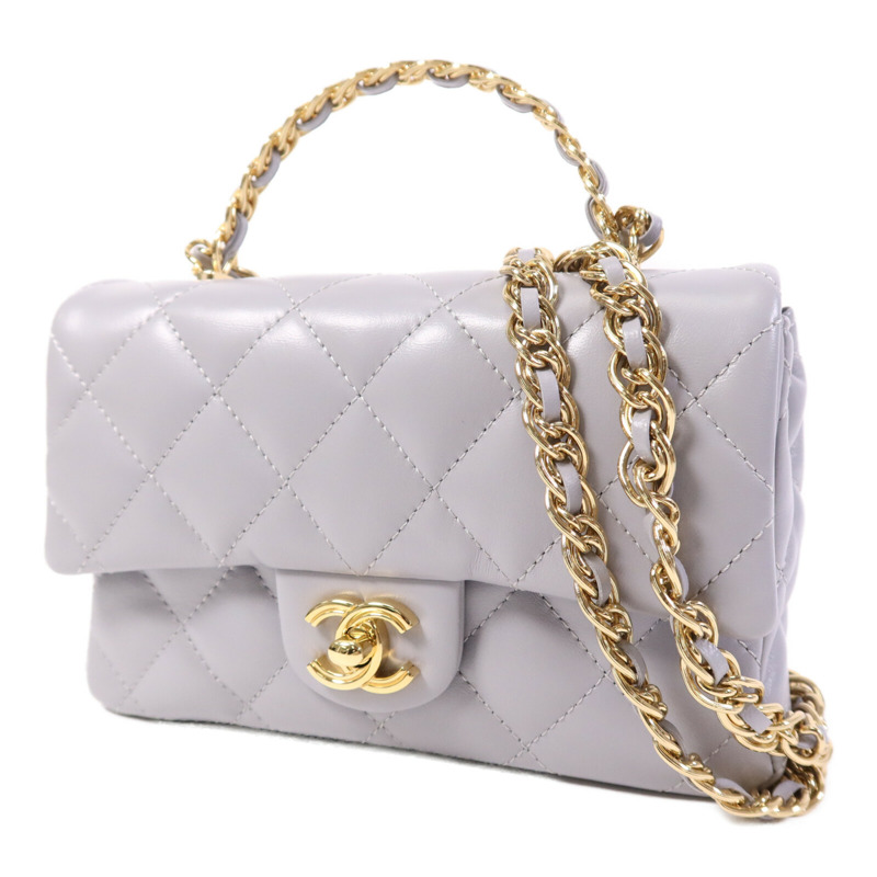 CHANEL 羊皮皮革Chain Shoulder金扣手挽肩背兩用袋-2