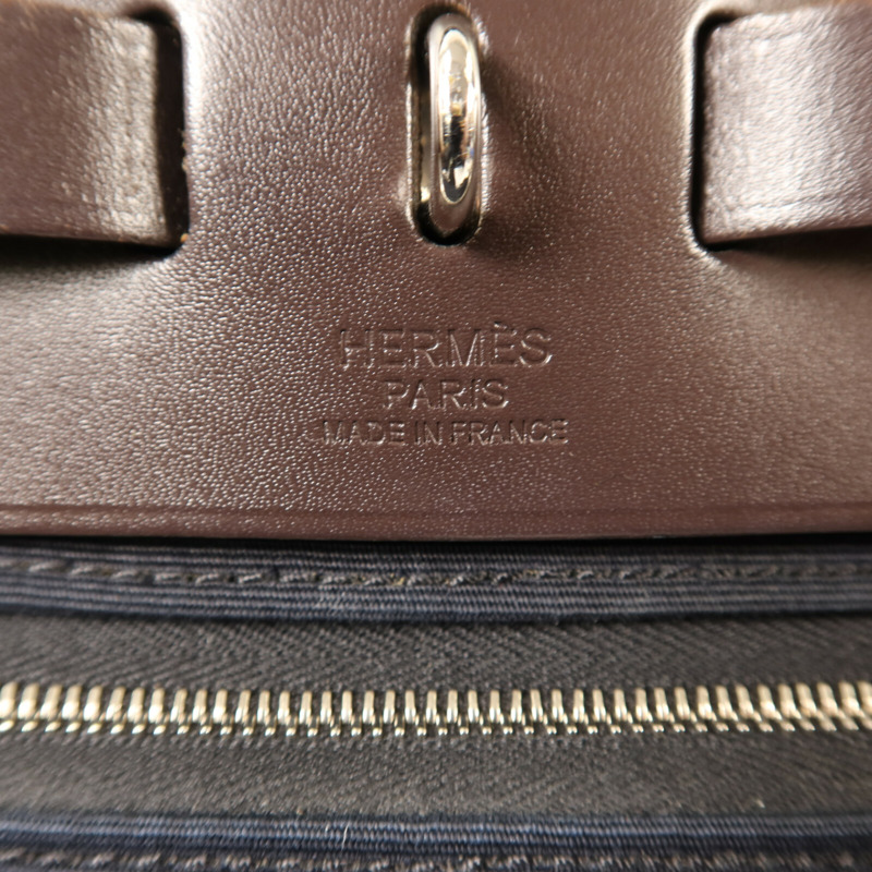 HERMES 帆布Herbag PM銀扣手挽肩背兩用袋Noir-6