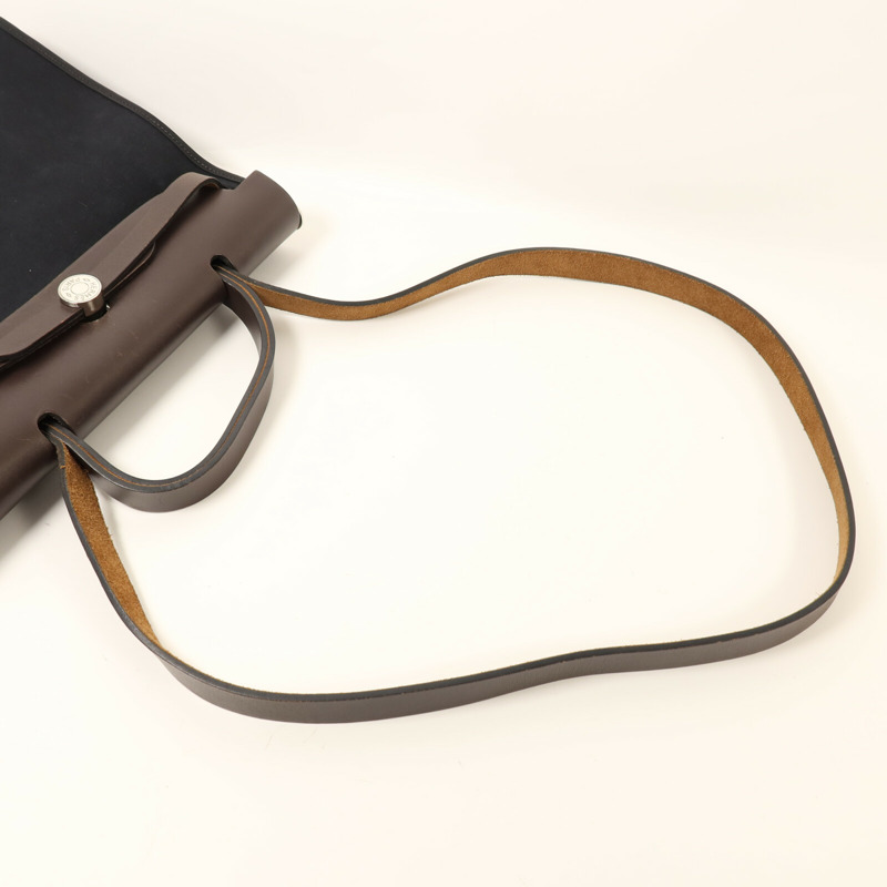 HERMES 帆布Herbag PM銀扣手挽肩背兩用袋Noir-9