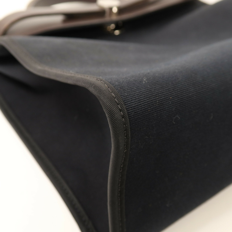 HERMES 帆布Herbag PM銀扣手挽肩背兩用袋Noir-10