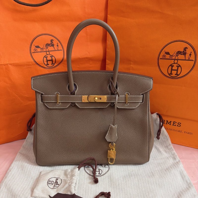 閒置新 愛馬仕BK30大象灰金扣 C刻 togo皮 手提包-0