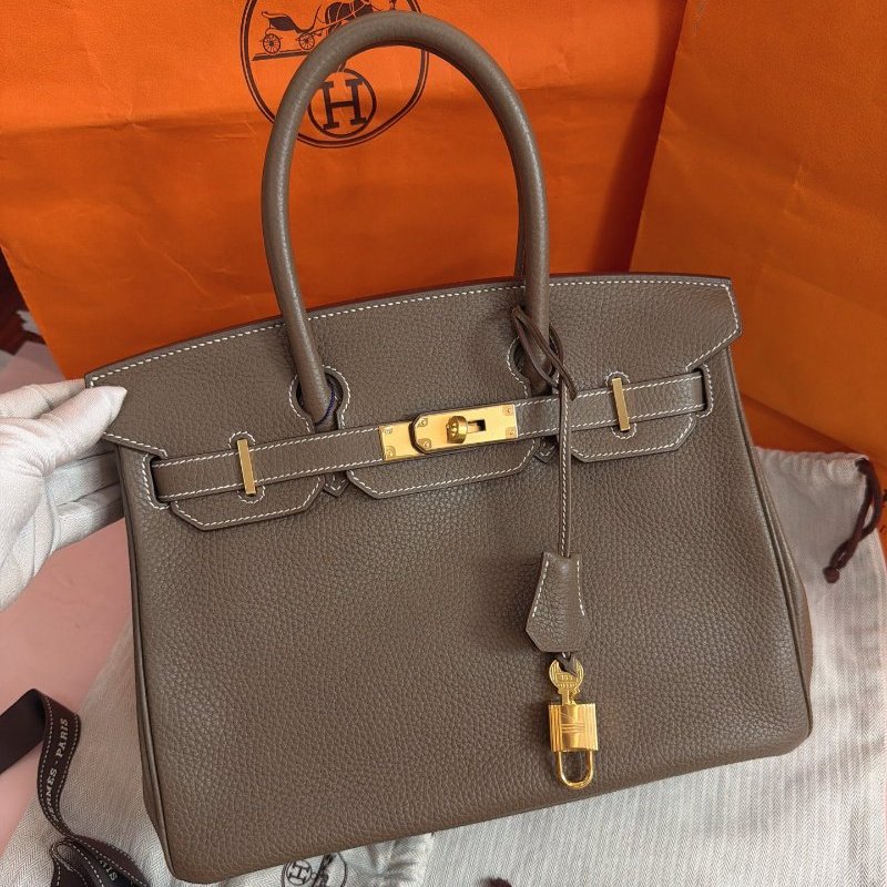 閒置新 愛馬仕BK30大象灰金扣 C刻 togo皮 手提包-5