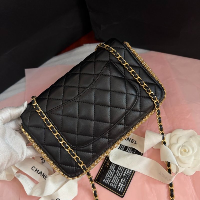 閒置新 香奈兒/Chanel  珍珠滾邊黑金CF大mini 鏈條肩背包-1