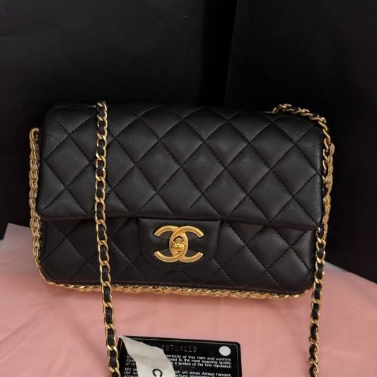 閒置新 香奈兒/Chanel  珍珠滾邊黑金CF大mini 鏈條肩背包-5