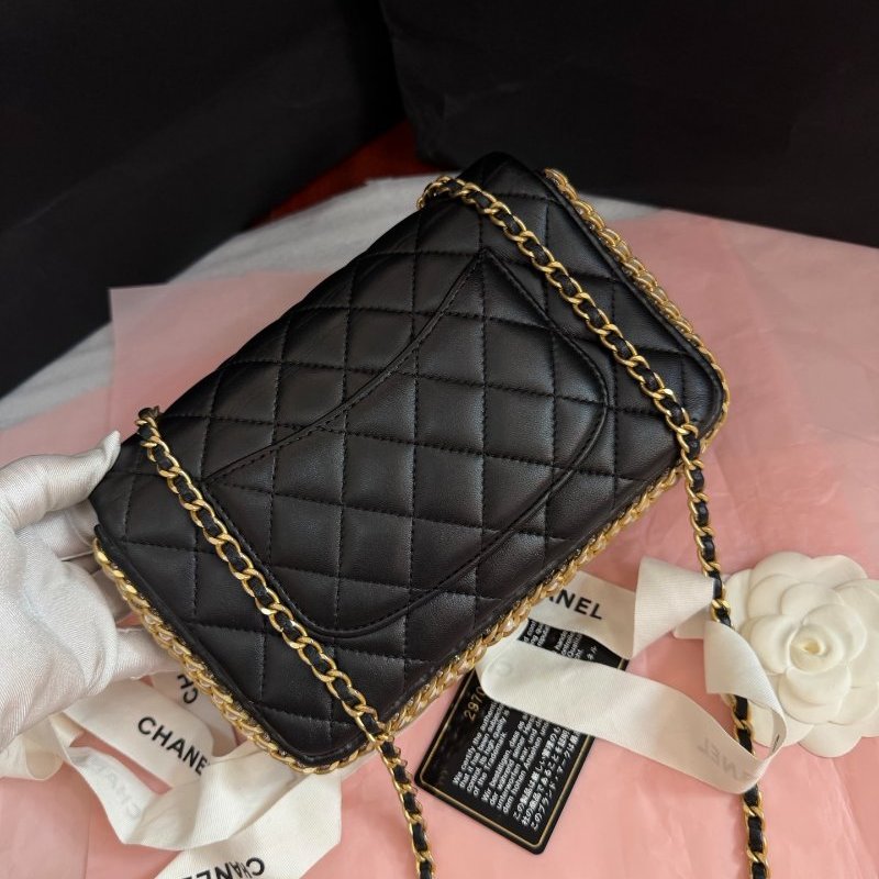 閒置新 香奈兒/Chanel  珍珠滾邊黑金CF大mini 鏈條肩背包-6