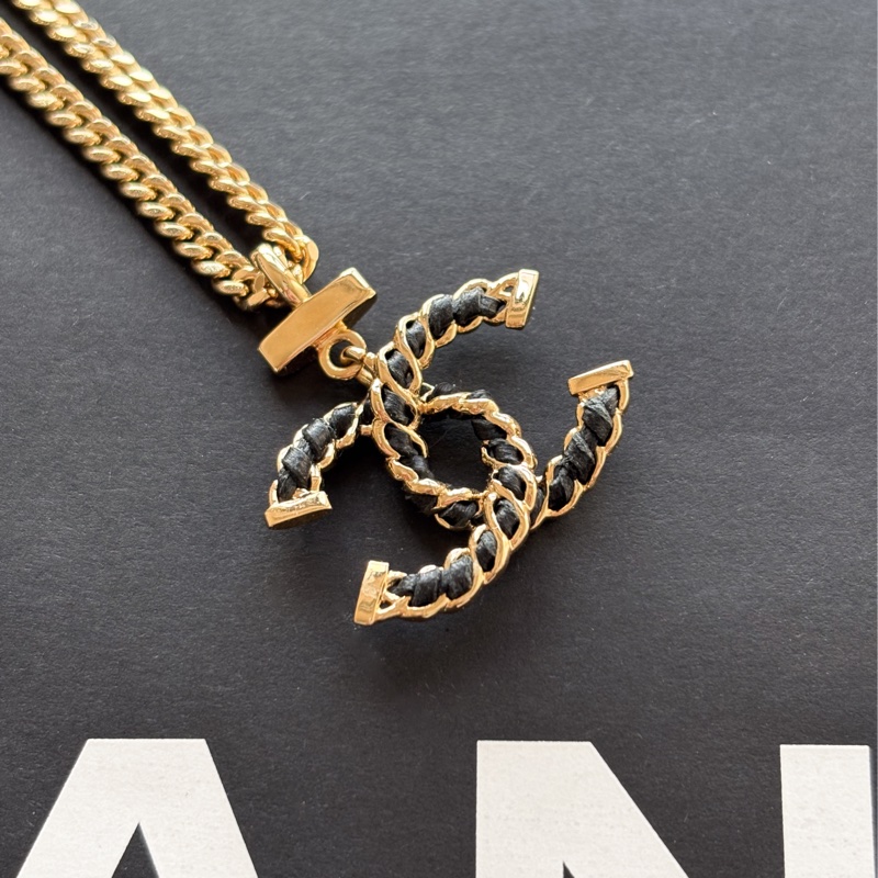全新 香奈兒 Chanel 24K皮穿鏈 雙C logo 項鏈-0
