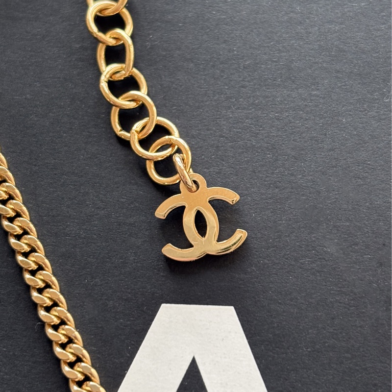 全新 香奈兒 Chanel 24K皮穿鏈 雙C logo 項鏈-11