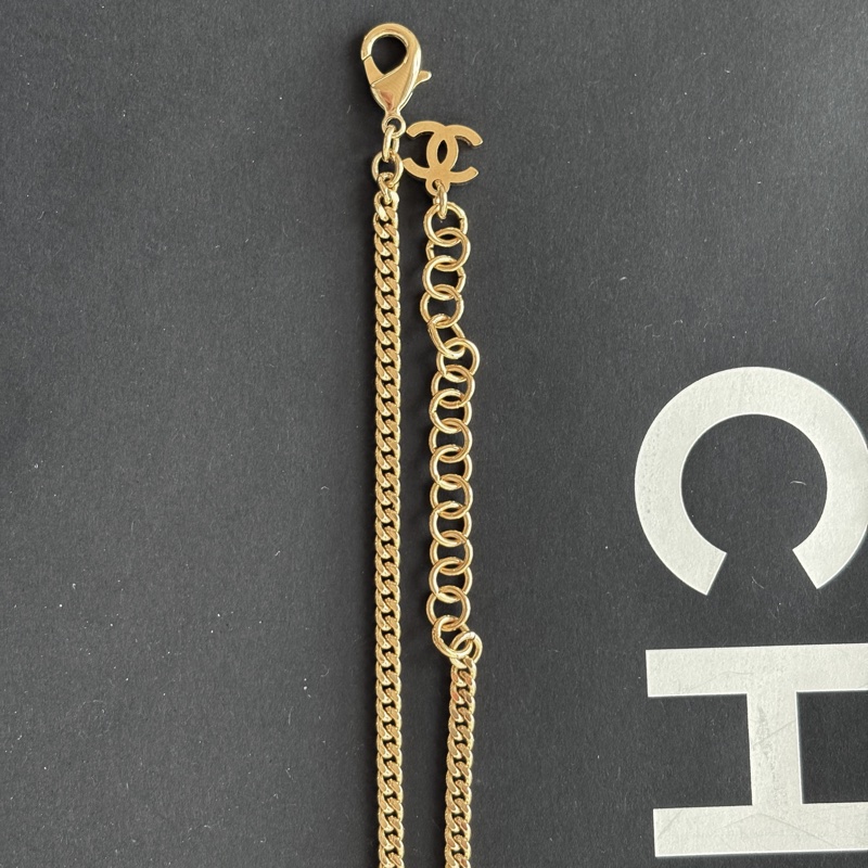 全新 香奈兒 Chanel 24K皮穿鏈 雙C logo 項鏈-12