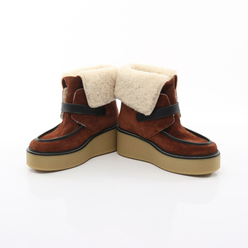 愛馬仕 Emisfer 靴子，麂皮剪絨，棕色/米色，二手女款，38碼-2